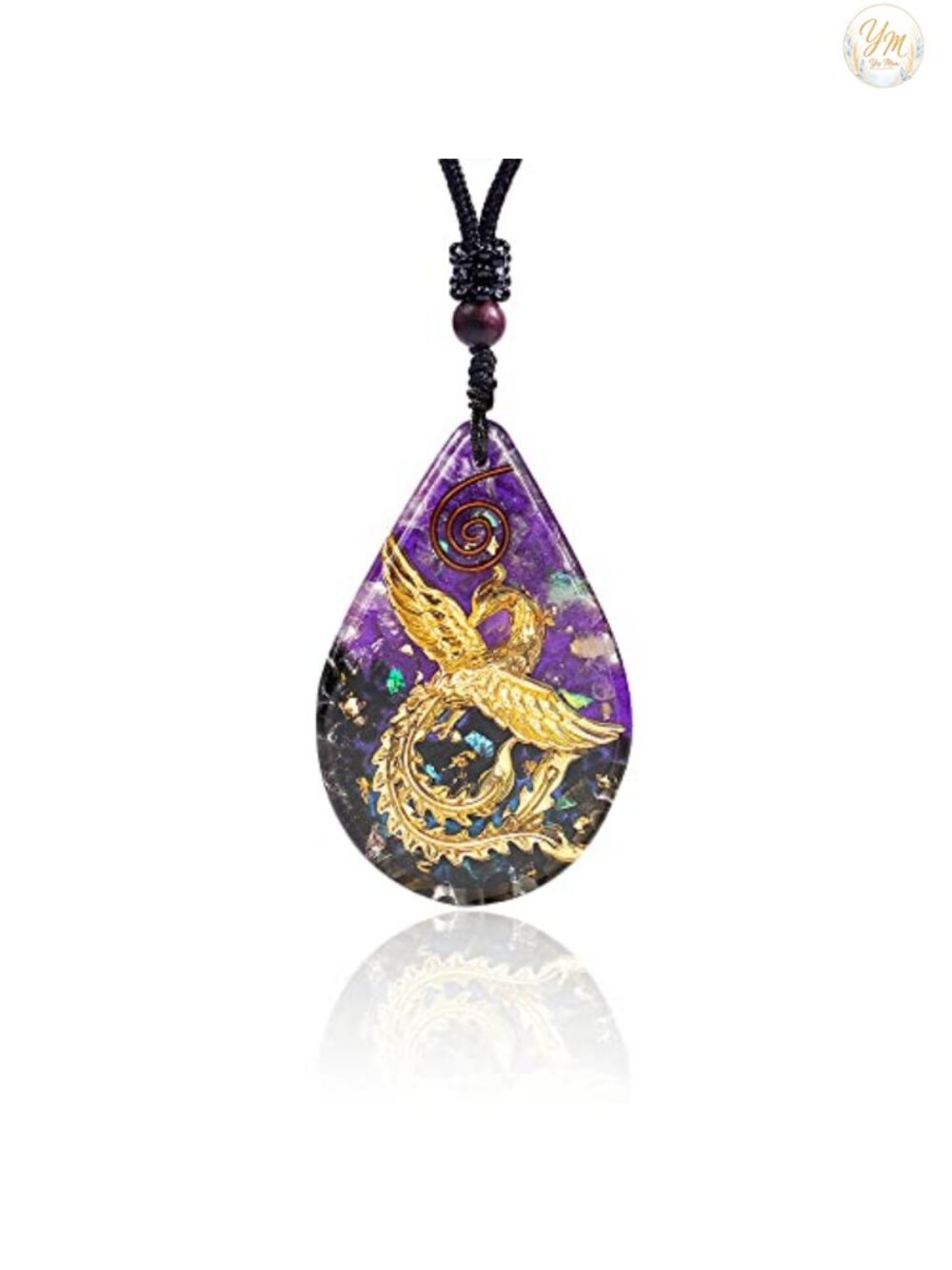 Natural Agate Stone Phoenix Pendant Necklace Healing Crystal Spiritual Orgone